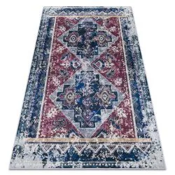 Alfombra lavable ANDRE 1136 Oriental vintage antideslizante - burdeos / azul
