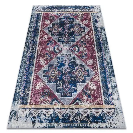 Alfombra lavable ANDRE 1136 Oriental vintage antideslizante - burdeos / azul