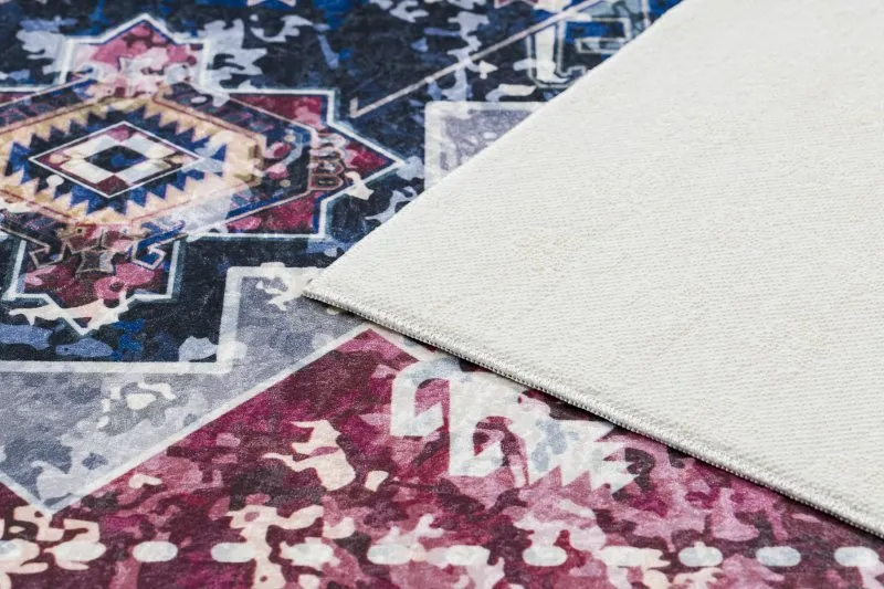 Alfombra lavable ANDRE 1136 Oriental vintage antideslizante - burdeos / azul