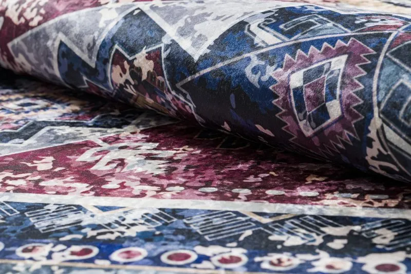Alfombra lavable ANDRE 1136 Oriental vintage antideslizante - burdeos / azul