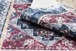 Alfombra lavable ANDRE 1136 Oriental vintage antideslizante - burdeos / azul
