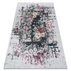 Alfombra lavable ANDRE 1816D flores vintage antideslizante - blanco / rojo