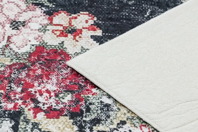 Alfombra lavable ANDRE 1816D flores vintage antideslizante - blanco / rojo