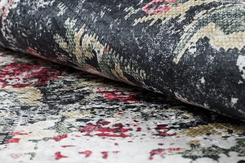Alfombra lavable ANDRE 1816D flores vintage antideslizante - blanco / rojo