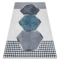Alfombra lavable ANDRE 1168 Diamantes, geométrico antideslizante - blanco / negro