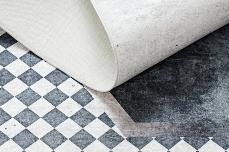 Alfombra lavable ANDRE 1168 Diamantes, geométrico antideslizante - blanco / negro