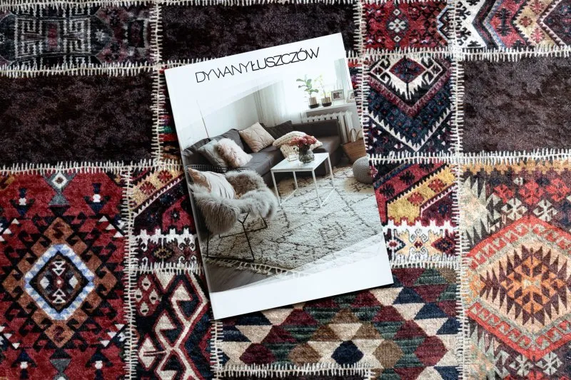 Alfombra lavable ANDRE 2305 Oriental patchwork antideslizante - burdeos / marrón