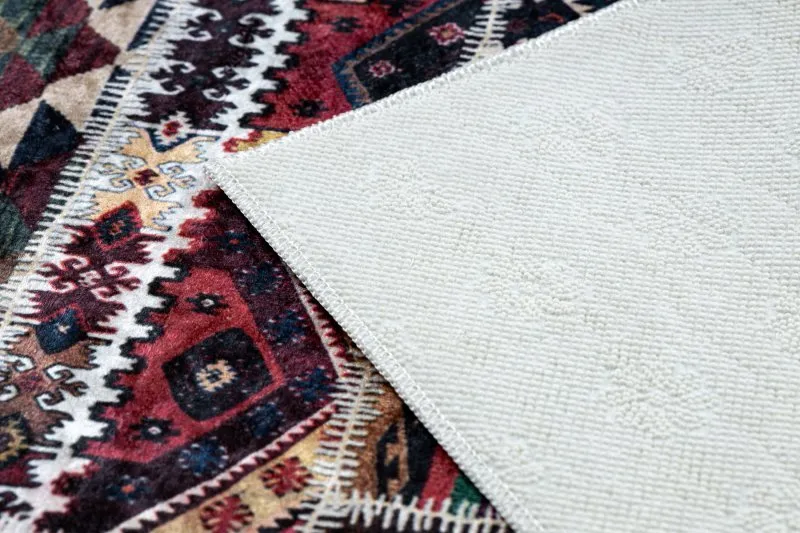 Alfombra lavable ANDRE 2305 Oriental patchwork antideslizante - burdeos / marrón