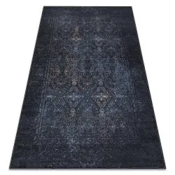 Alfombra lavable ANDRE 1058 Ornamento, vintage antideslizante - negro / azul