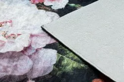 Alfombra lavable ANDRE 1629 flores vintage antideslizante - negro / rosado