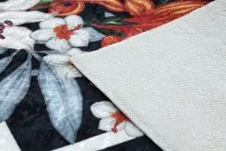 Alfombra lavable ANDRE 2300 flores zigzag antideslizante - negro / blanco