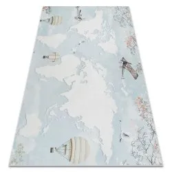 Alfombra lavable BAMBINO 1163 mapamundi, mundo para niños antideslizante - azul