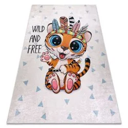 Alfombra lavable BAMBINO 1960 Tigre, indio para niños antideslizante - blanco