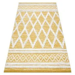 Alfombra ECO sisal BOHO MOROC Diamantes 22297 franjas - dos niveles de vellón amarillo / crema, alfombra reciclada