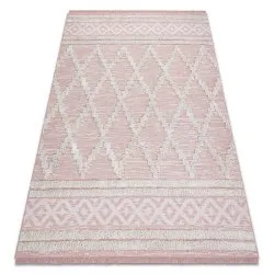 Alfombra ECO sisal BOHO MOROC Diamantes 22297 franjas - dos niveles de vellón rosado / crema, alfombra reciclada