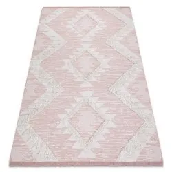 Alfombra ECO sisal BOHO MOROC Diamantes 22312 franjas - dos niveles de vellón rosado / crema, alfombra reciclada