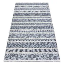 Alfombra ECO sisal BOHO MOROC Líneas 22328 franjas - dos niveles de vellón crema / azul oscuro, alfombra reciclada