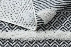 Dywan MOROC Geometryczny 22321 Ekologiczny, EKO SIZAL frędzle - dwa poziomy runa krem / szary, dywan z bawełny recyklingowanej