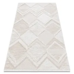 Alfombra ECO sisal MOROC 22314 rombos, zigzag, boho franjas - estructural beige / crema
