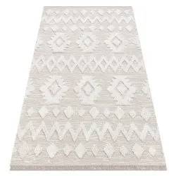 Alfombra ECO SISAL MOROC 22319 rombos boho flecos - estructural beige / crema