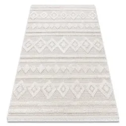 Alfombra ECO sisal MOROC 22322 rombos, líneas, boho franjas - estructural beige / crema