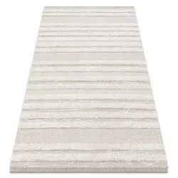 Alfombra EKO SISAL MOROC 22329 zigzag, líneas boho flecos, estructural - beige / crema