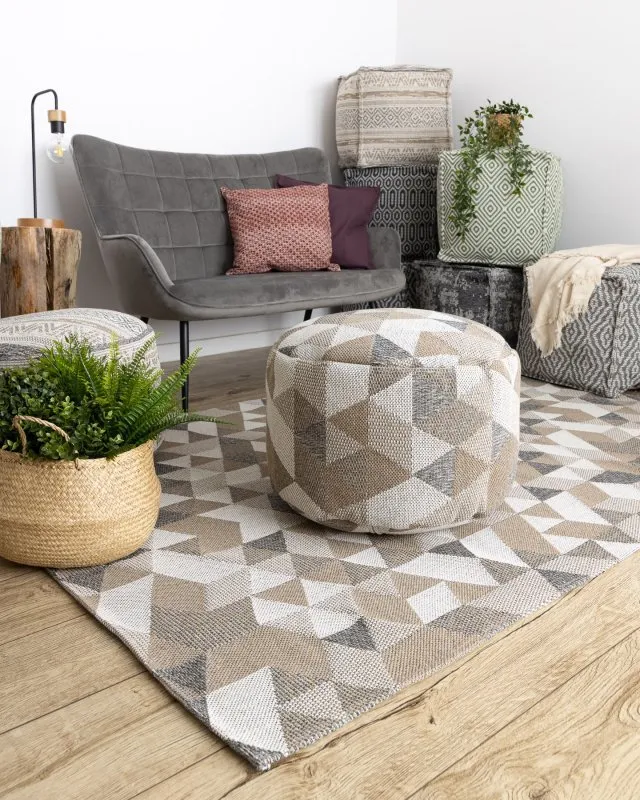 Dywan CASA Ekologiczny, EKO SIZAL Boho Trójkąty 2816 krem / taupe, z bawełny recyklingowanej