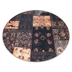 ANTIKA alfombra ancient chocolate circulo, patchwork moderno, griego lavable - negro / terracota