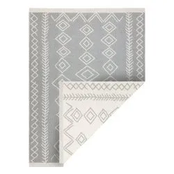 Alfombra TWIN 23000 Boho, algodón, doble cara, diamantes Flecos ecológicos - gris / crema