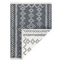 Alfombra TWIN 23000 Boho, algodón, doble cara, diamantes Flecos ecológicos - antracita / crema