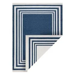 Alfombra TWIN 22990 Marco, algodón, doble cara, Flecos ecológicos - azul oscuro / crema