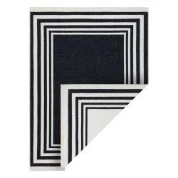 Alfombra TWIN 22990 Marco, algodón, doble cara, Flecos ecológicos - azul oscuro / crema