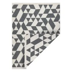 Alfombra TWIN 22992 geométrica, algodón, doble cara, Flecos ecológicos - antracita / crema