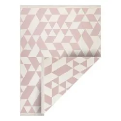 Alfombra TWIN 22992 geométrica, algodón, doble cara, Flecos ecológicos - rosado / crema