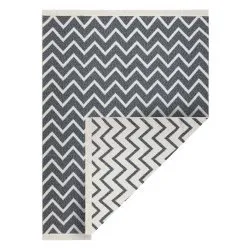 Alfombra TWIN 23002 Zigzag, algodón, doble cara, Flecos ecológicos - antracita / crema