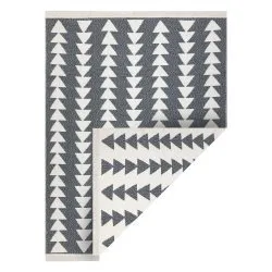 Alfombra TWIN 22994 geométrica, triangulos algodón, doble cara, Flecos ecológicos - antracita / crema