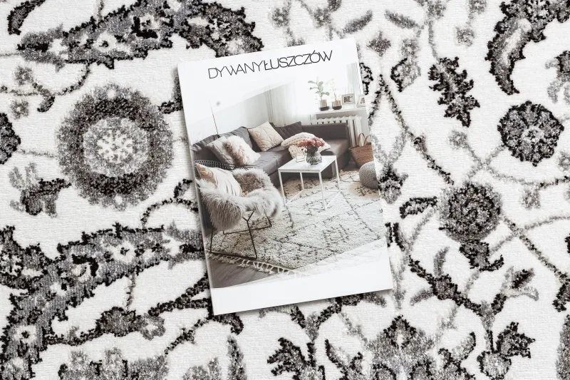 Dywan MATEO 8037/644 Nowoczesny ramka, kwiaty - strukturalny szary