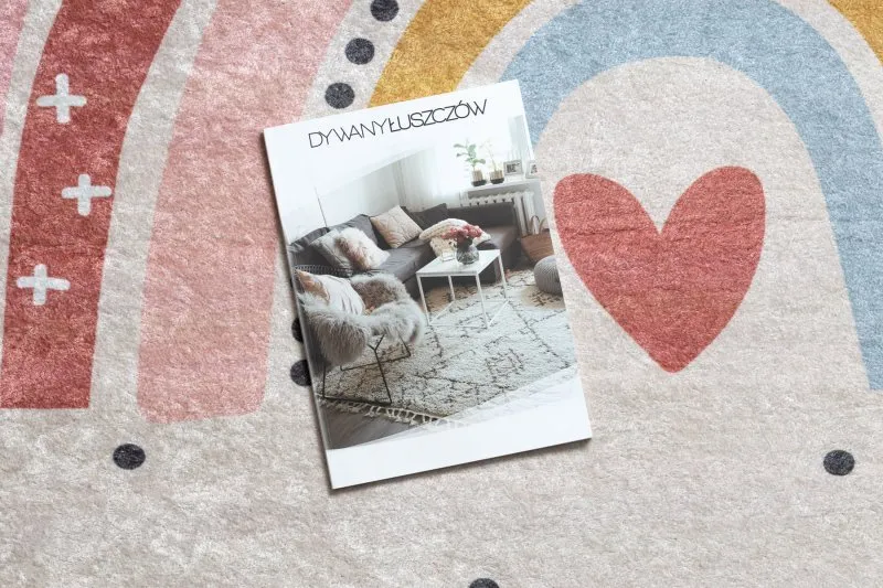 Alfombra lavable JUNIOR 51300.802 Arcoiris, puntos para niños antideslizante - beige