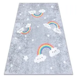 Alfombra lavable JUNIOR 52063.801 Arcoiris, nubes para niños antideslizante - gris
