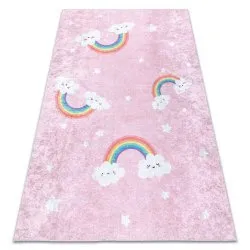 Alfombra lavable JUNIOR 52063.802 Arcoiris, nubes para niños antideslizante - rosado