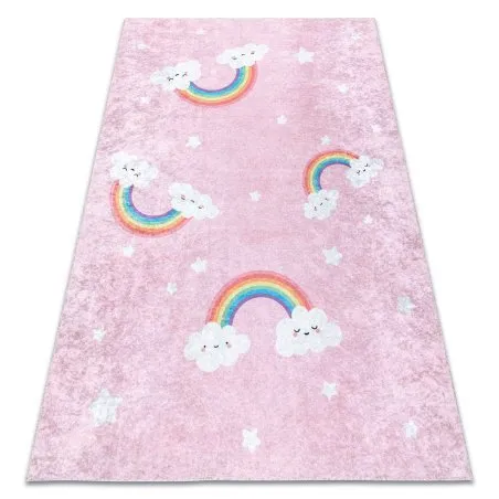 Alfombra lavable JUNIOR 52063.802 Arcoiris, nubes para niños antideslizante - rosado