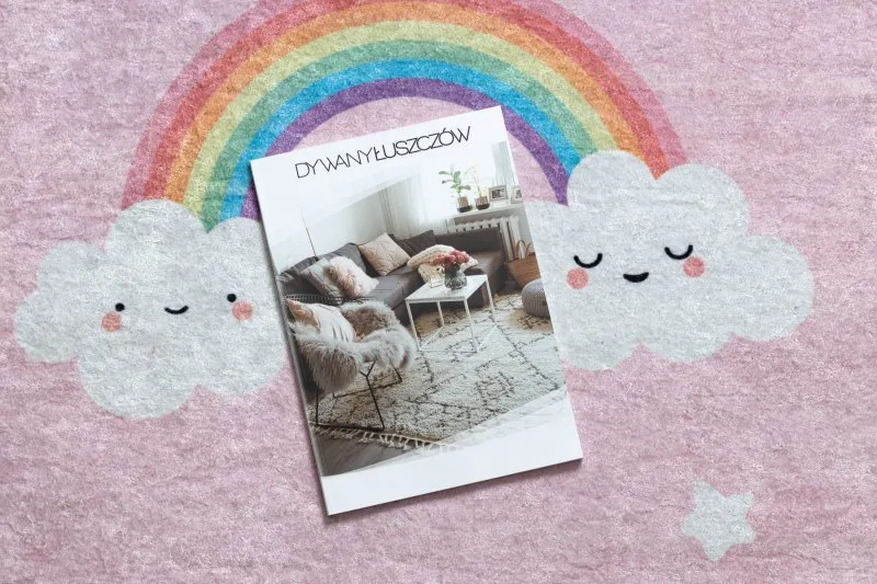 Alfombra lavable JUNIOR 52063.802 Arcoiris, nubes para niños antideslizante - rosado