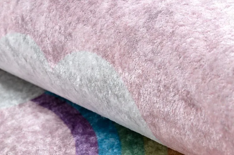 Alfombra lavable JUNIOR 52063.802 Arcoiris, nubes para niños antideslizante - rosado