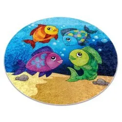 Alfombra lavable JUNIOR 51594.801 circulo peces, océano para niños antideslizante - azul