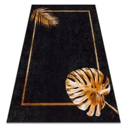 Alfombra lavable MIRO 51518.805 Hojas, marco antideslizante - negro / oro