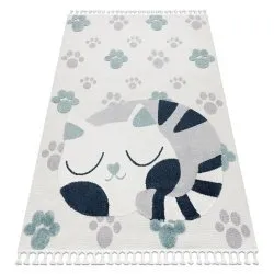 Alfombra YOYO GD59 blanco / gris - Gatito para niños, estructural, sensorial Flecos