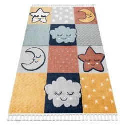 Alfombra YOYO GD52 gris / amarillo - Estrellas, nubes, patchwork para niños, estructural, sensorial Flecos