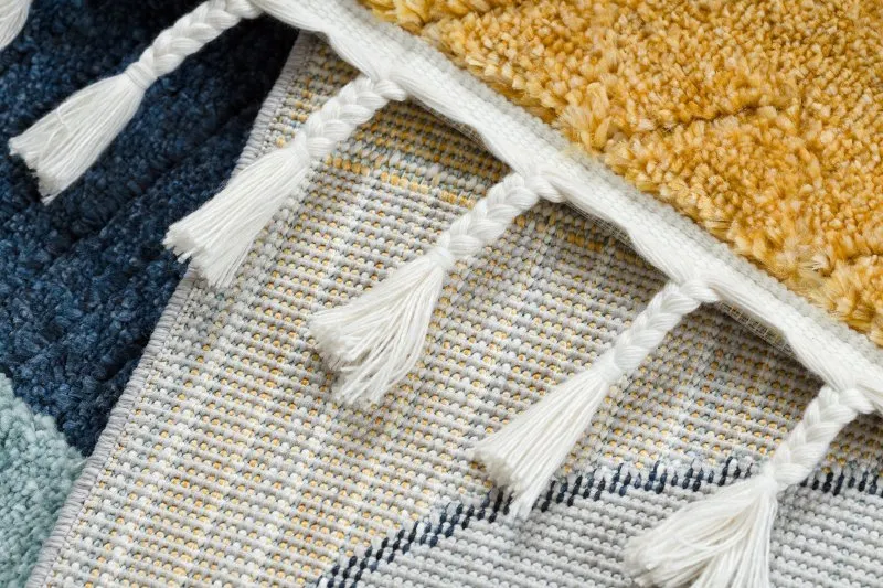 Dywan YOYO GD52 szary / żółty - Gwiazdki, chmurki, patchwork dla dzieci, strukturalny, sensoryczny Frędzle 