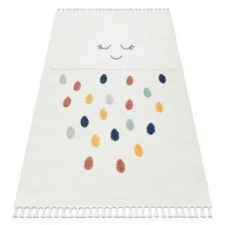 Alfombra YOYO GD63 blanco / azul oscuro - Nube, gotas para niños, estructural, sensorial Flecos
