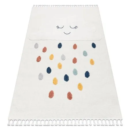 Alfombra YOYO GD63 blanco / azul oscuro - Nube, gotas para niños, estructural, sensorial Flecos